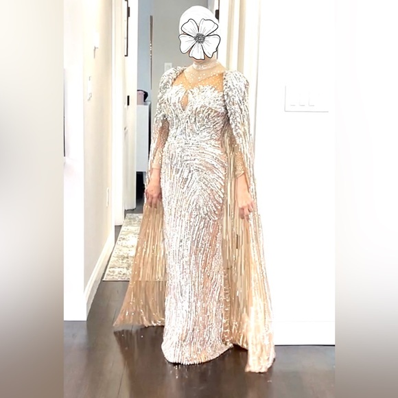 Gorgeous Silver Couture Cap Gown - Picture 4 of 6